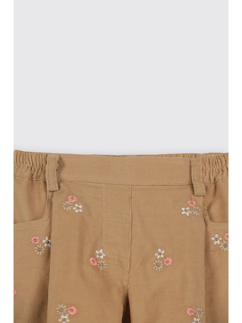Kız Bebek Beli Lastikli Nakış Detaylı Kadife Bej Şort-2