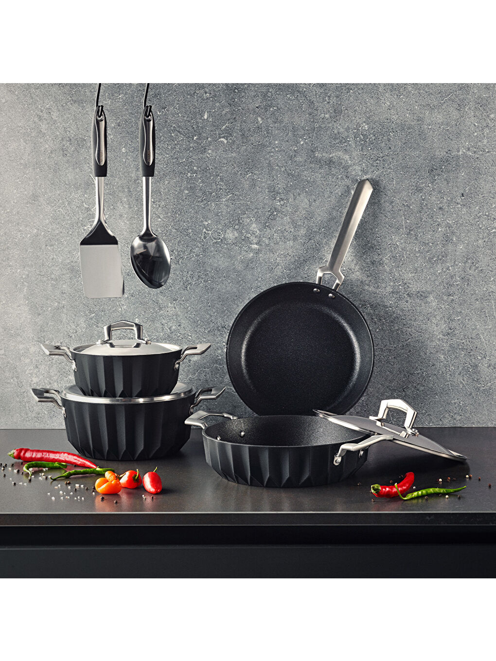 Siyah Diagon 7 Parça Tencere Seti-6