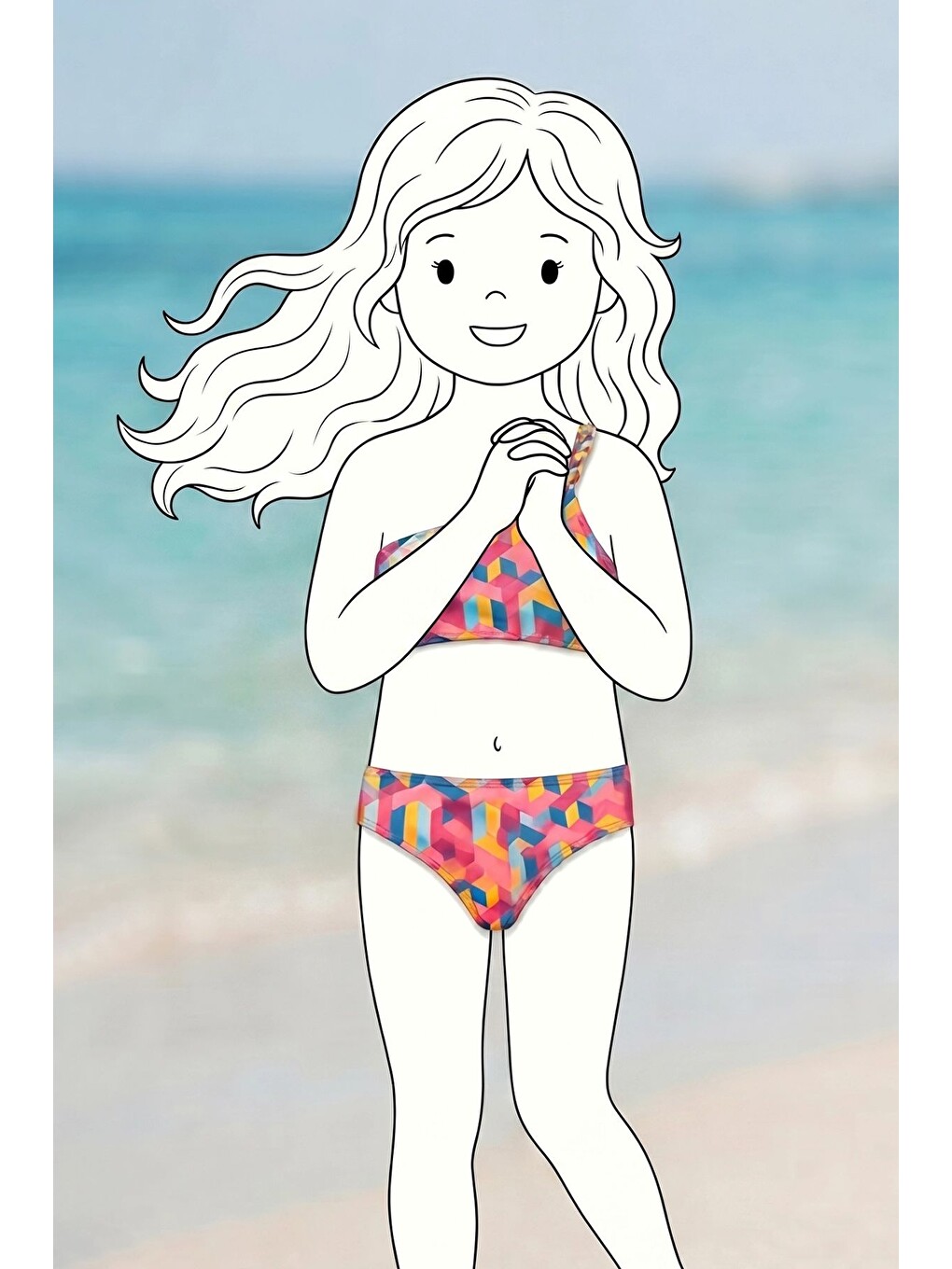 Turuncu Kız Çocuk Asimetrik Örgü Askılı Renkli Bikini-3