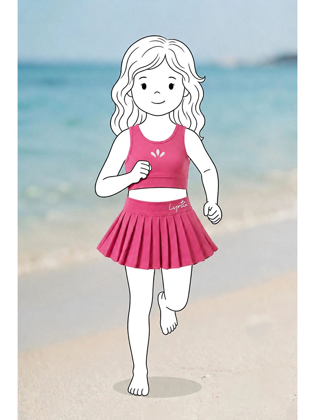 Pembe Kız Çocuk Sportif Gül Kurusu Pileli Crop - Şort Etek Alt - Üst Takım-3