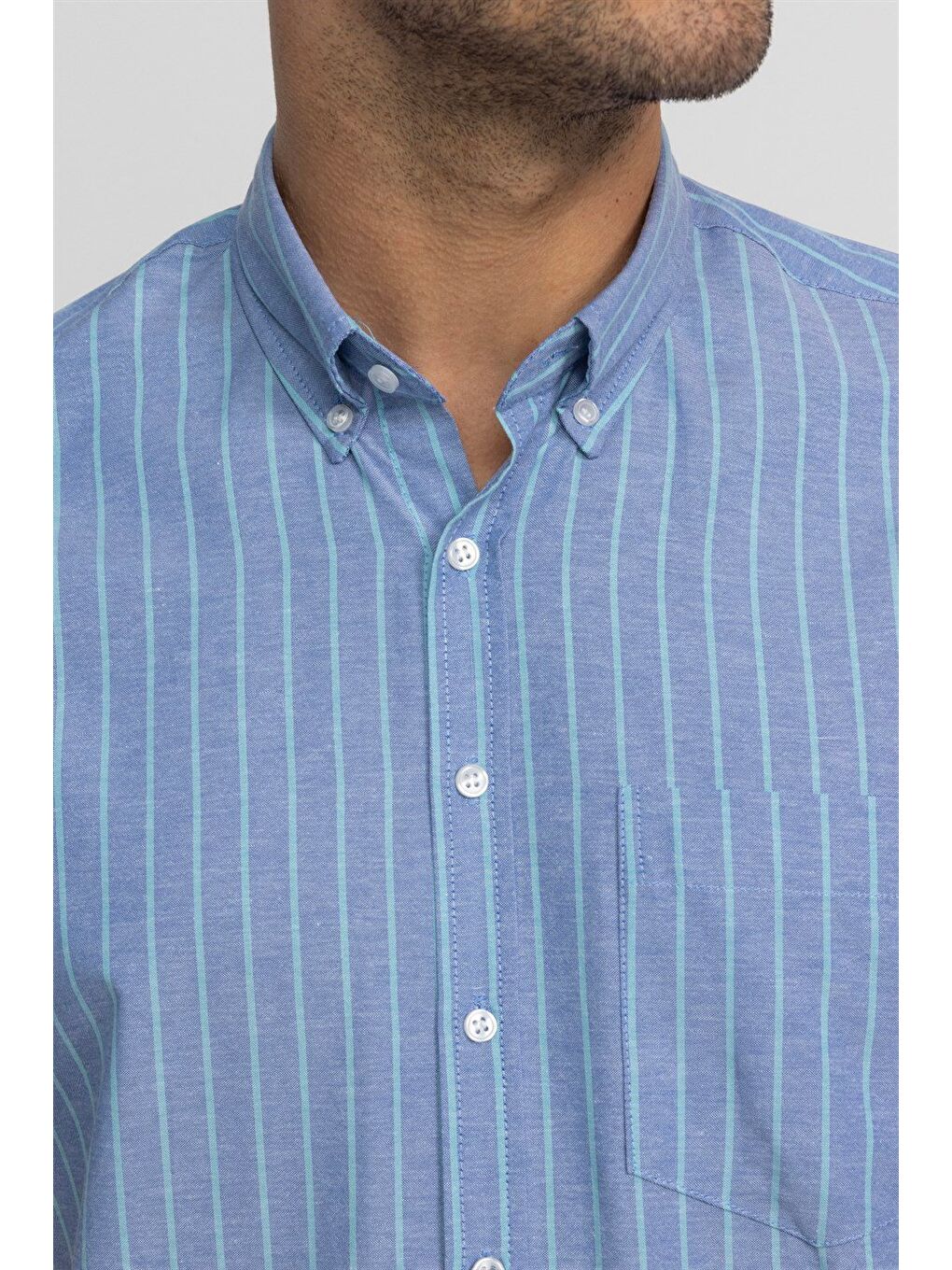 Mavi Erkek Regular Fit Klasik Kesim Düğmeli Yaka Çizgili Pamuklu Gömlek-2