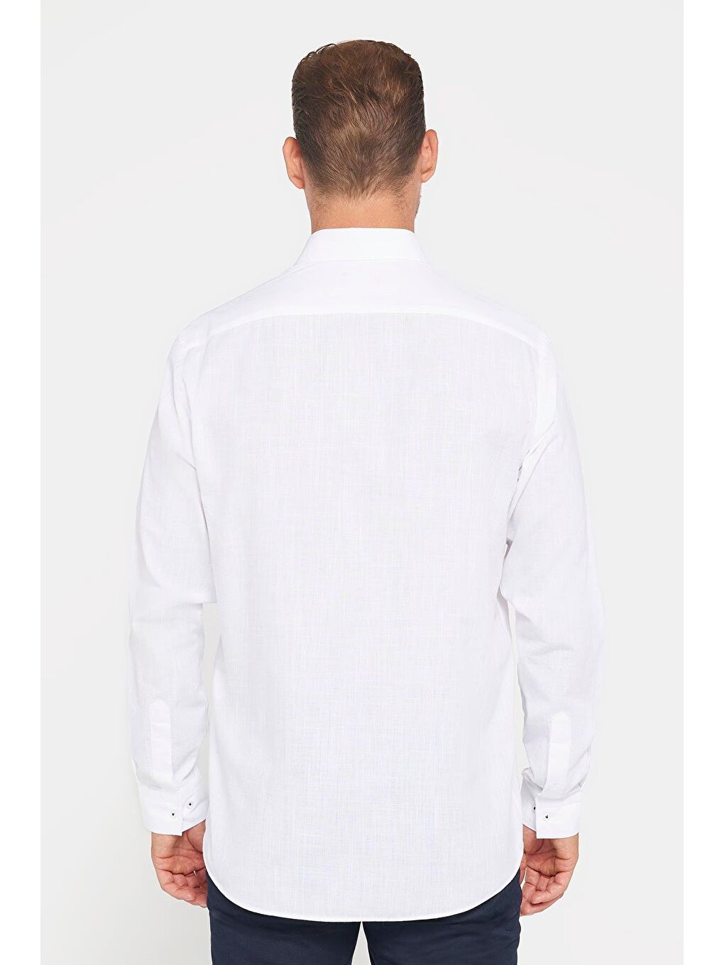 Erkek Regular Fit Klasik Kesim %100 Pamuk Keten Doku Beyaz Gömlek-4