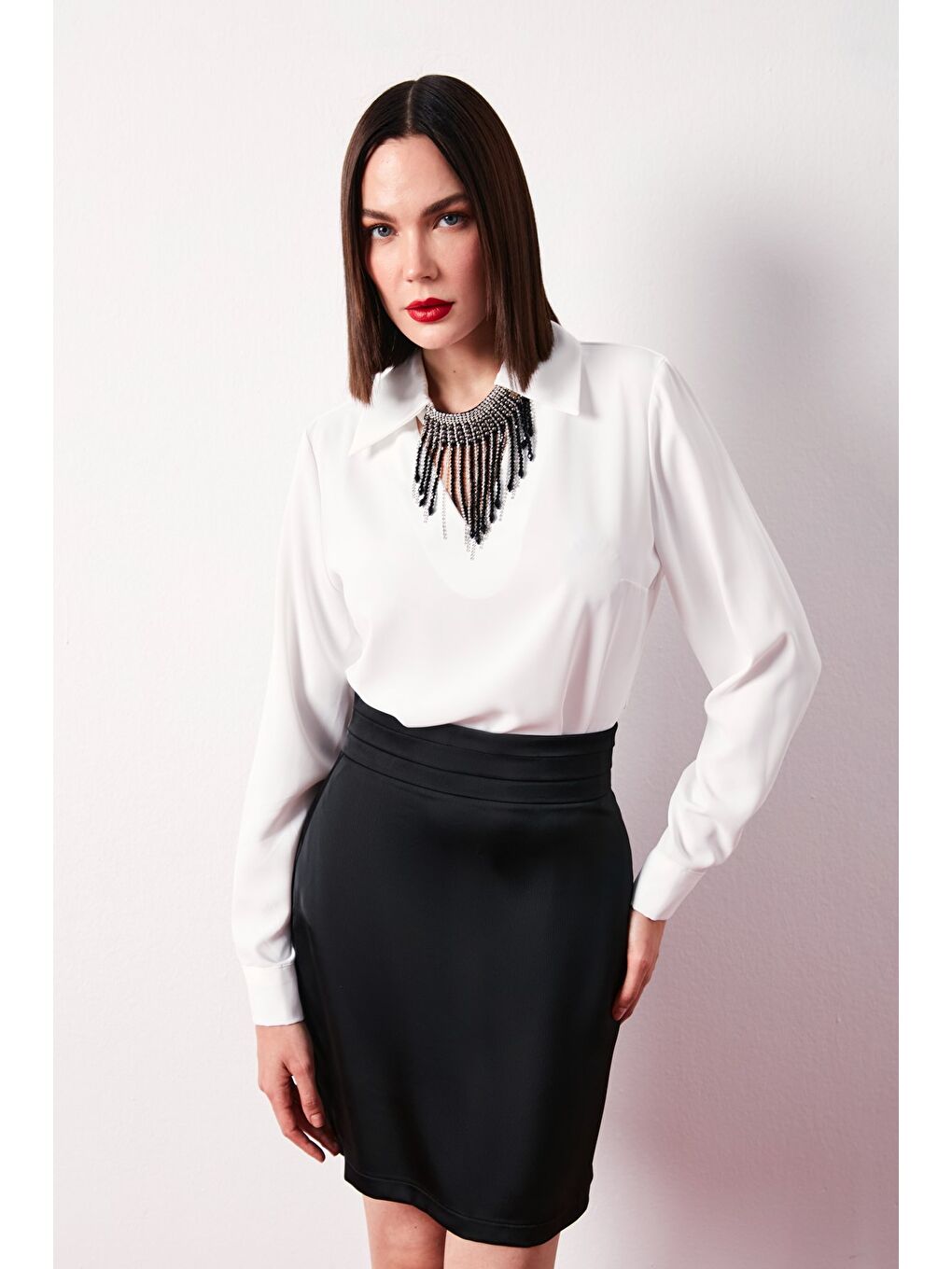 Kolyeli Salaş Bluz - Ekru-4