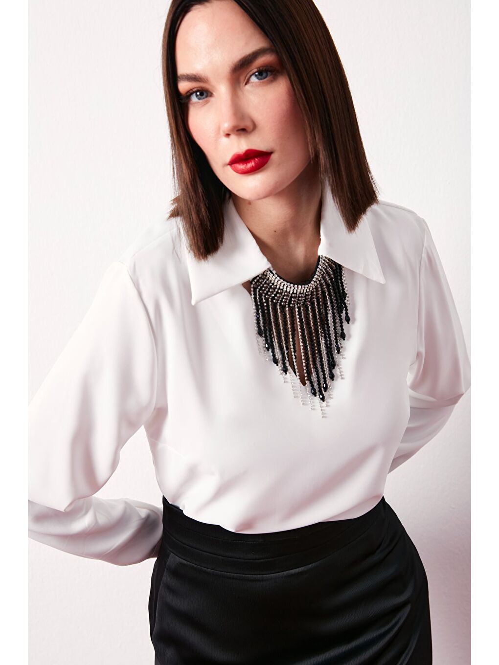 Kolyeli Salaş Bluz - Ekru-5