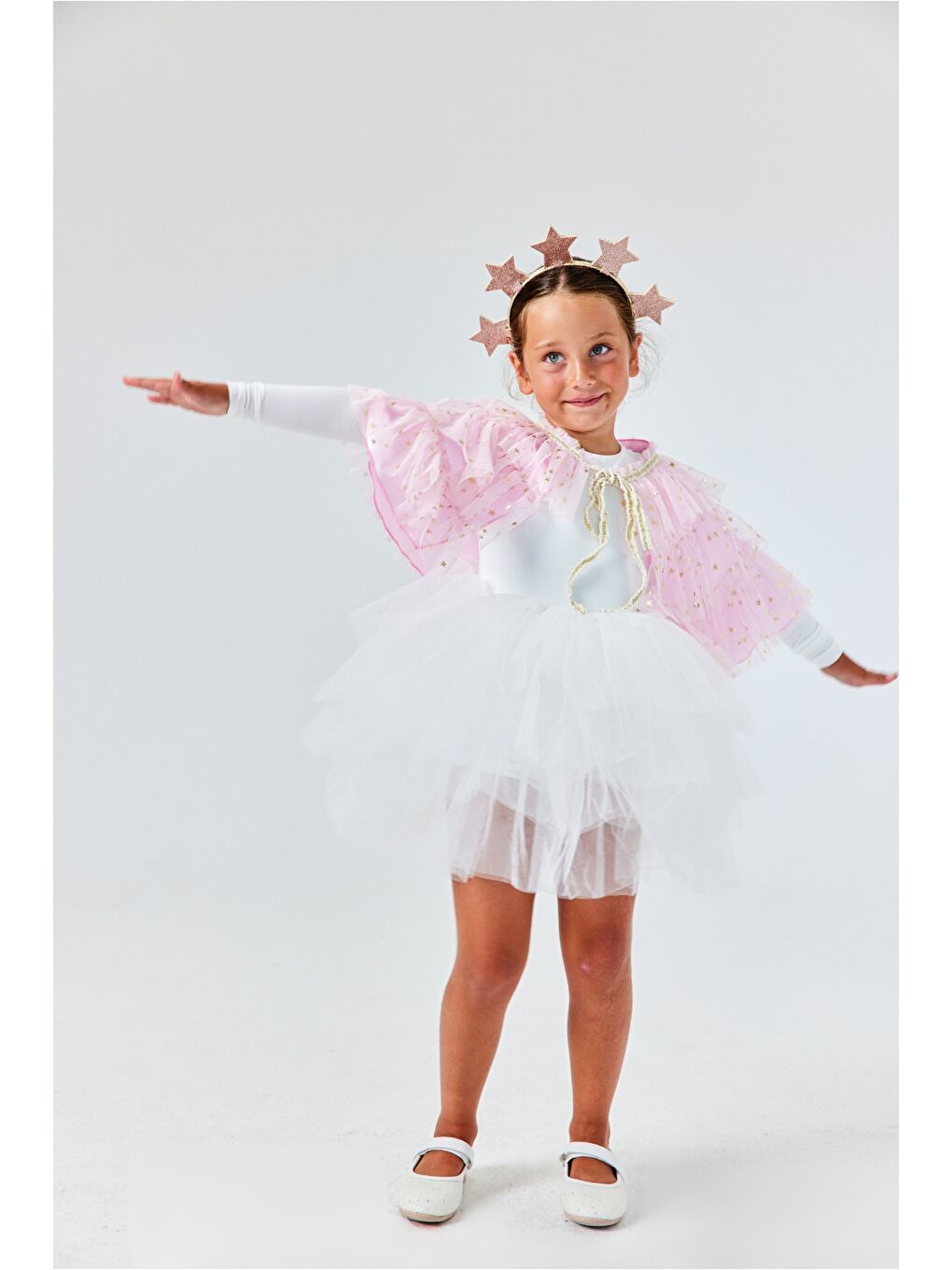 Pembe Yıldızlı Kız Çocuk Kısa Pelerin