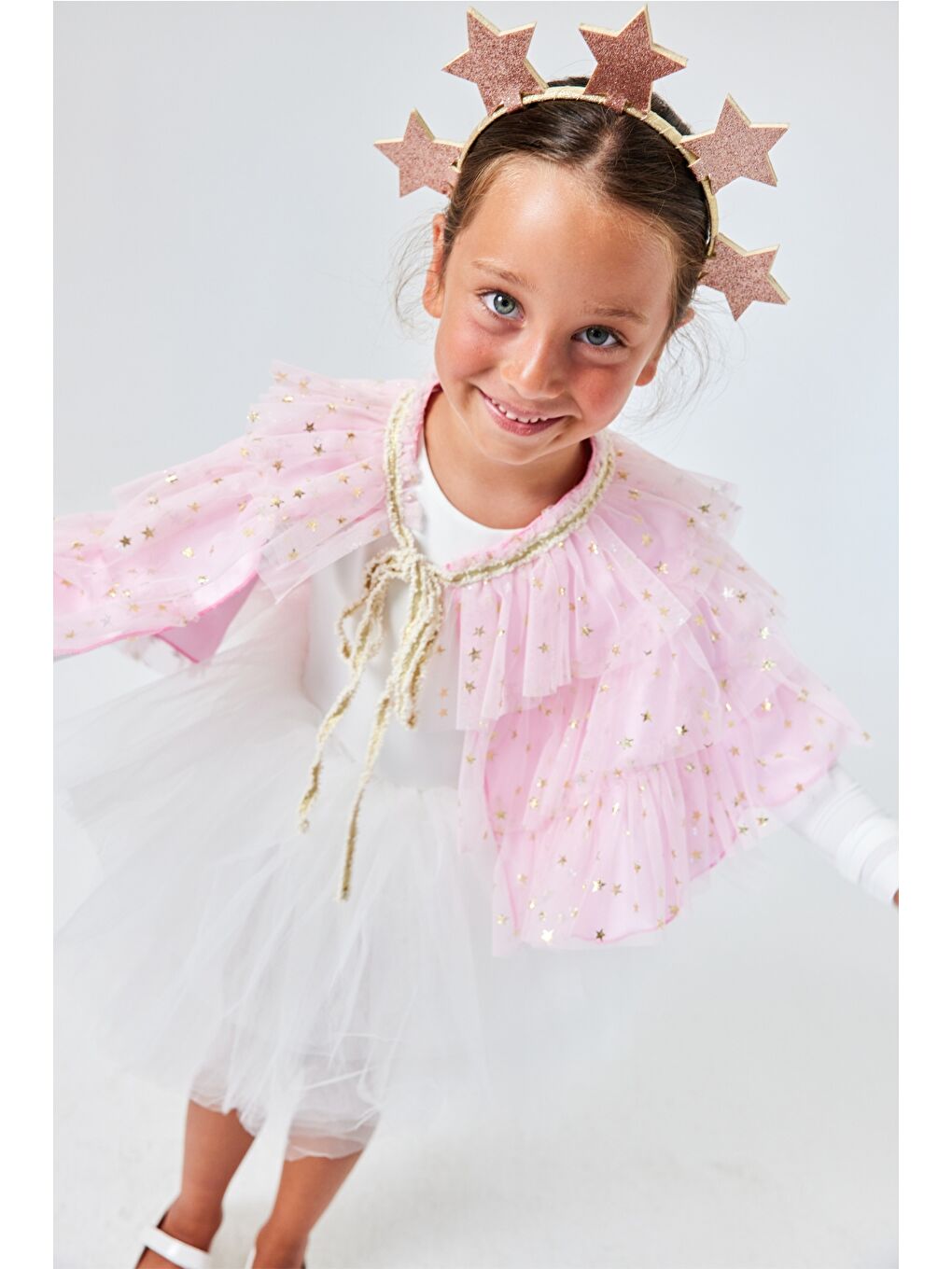 Pembe Yıldızlı Kız Çocuk Kısa Pelerin-1