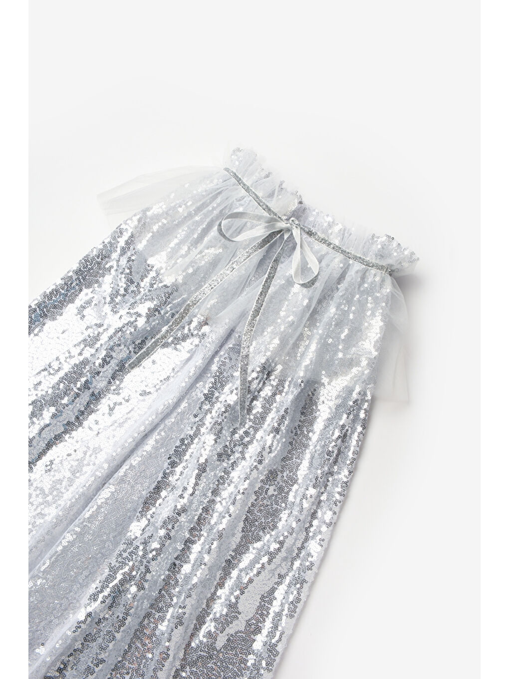 Gri Gümüş Payetli Kız Çocuk Parti Pelerini-4