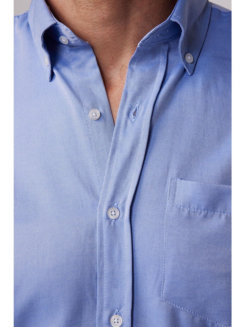 Erkek Regular Fit Klasik Kesim Düz Yaka Düğmeli Cepli Mavi Gömlek-3