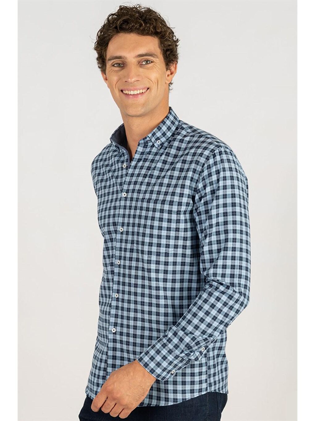 Siyah Klasik Fit Rahat Kesim Kareli Erkek Gömlek-1