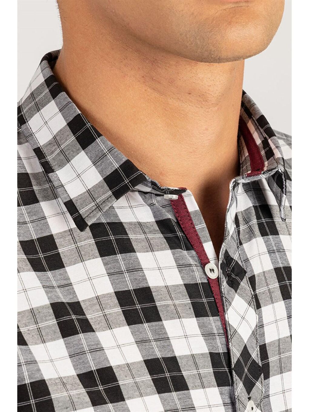 Siyah Slim Fit Uzun Kol Ekose Biyeli Erkek Gömlek DR220075-451-2