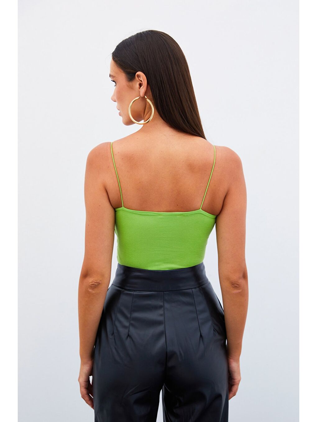 İp Askılı Crop Bluz - Yeşil-3