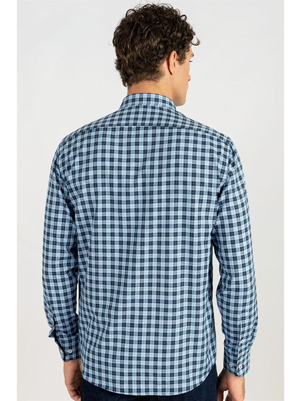 Siyah Klasik Fit Rahat Kesim Kareli Erkek Gömlek-4