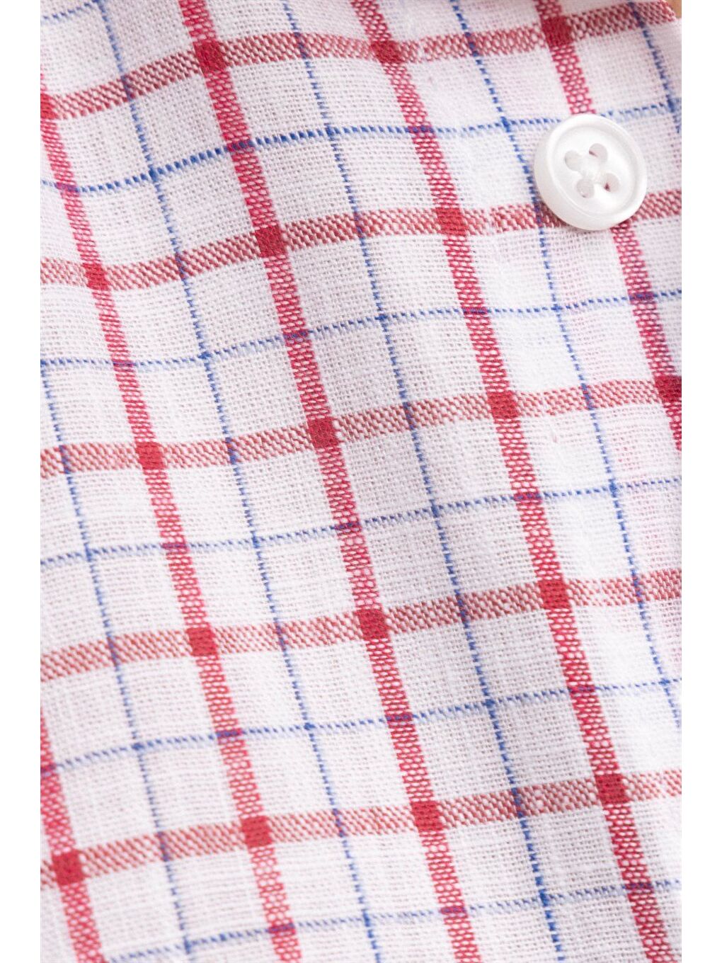 Erkek Regular Fit Klasik Kesim %100 Pamuk Keten Doku Kareli Düğmeli Yaka Beyaz Gömlek-4