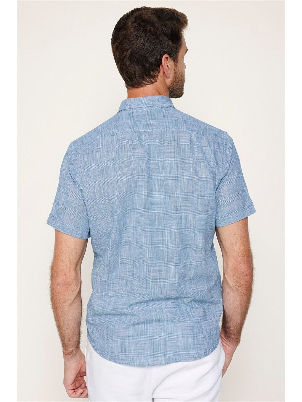 Erkek Regular Fit Klasik Kesim %100 Pamuk Keten Doku Kareli Düğmeli Yaka Yeşil Gömlek-4