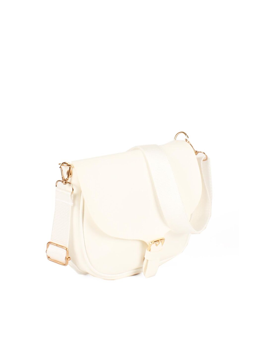 Beyaz Kadın Yumuşak Doku Kemer Detaylı Kolon Askılı Midi Boy Omuz Çantası Çapraz Çanta (20756)