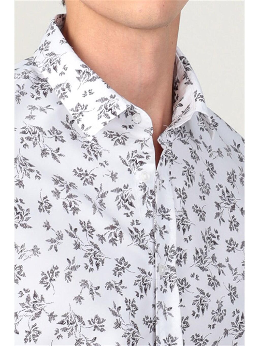Beyaz Slim Fit Uzun Kol Baskılı Desenli Yaka Düğmeli Erkek Gömlek-2