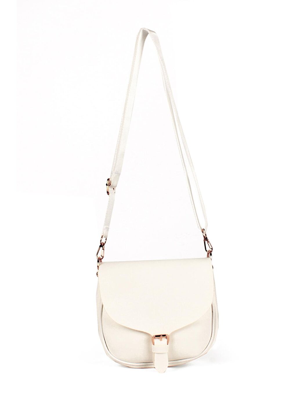 Beyaz Kadın Yumuşak Doku Kemer Detaylı Kolon Askılı Midi Boy Omuz Çantası Çapraz Çanta (20756)-1