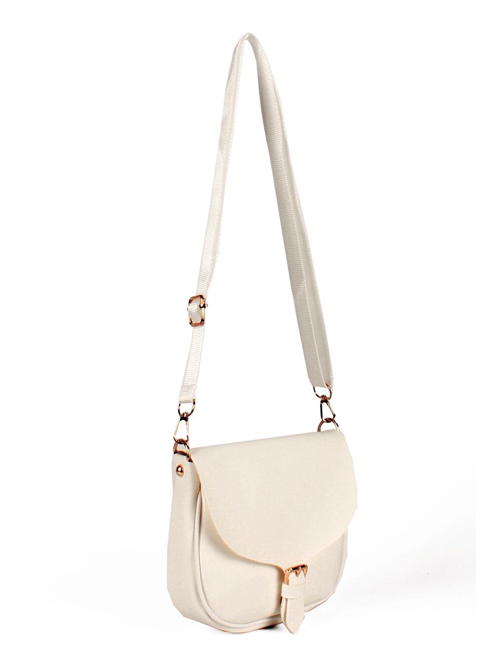 Beyaz Kadın Yumuşak Doku Kemer Detaylı Kolon Askılı Midi Boy Omuz Çantası Çapraz Çanta (20756)-2