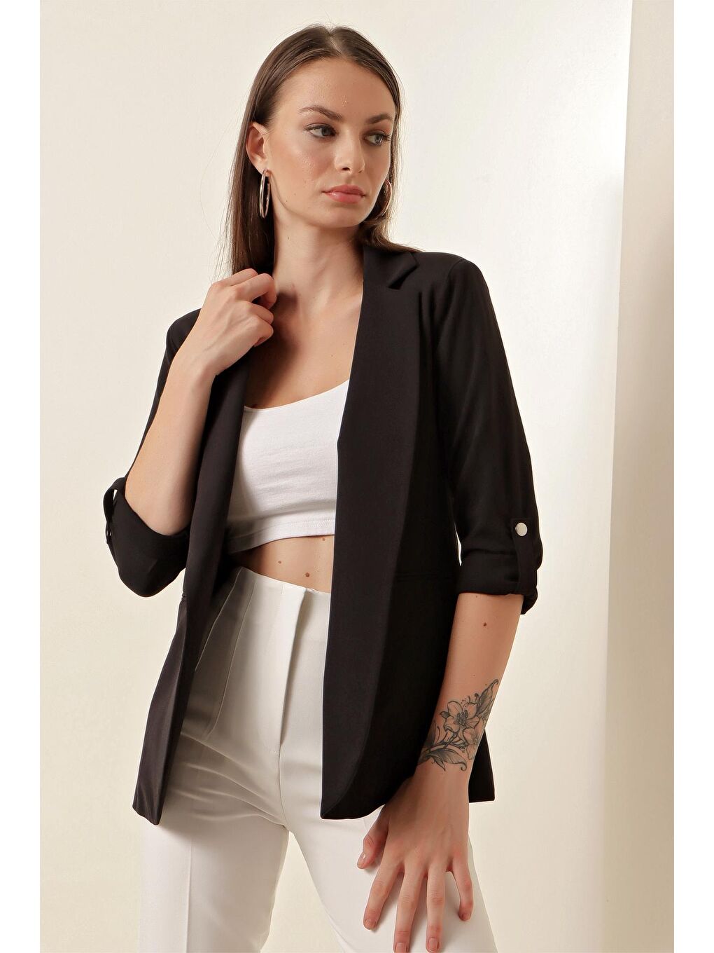 Kadın Siyah Kruvaze Yaka Blazer Ceket