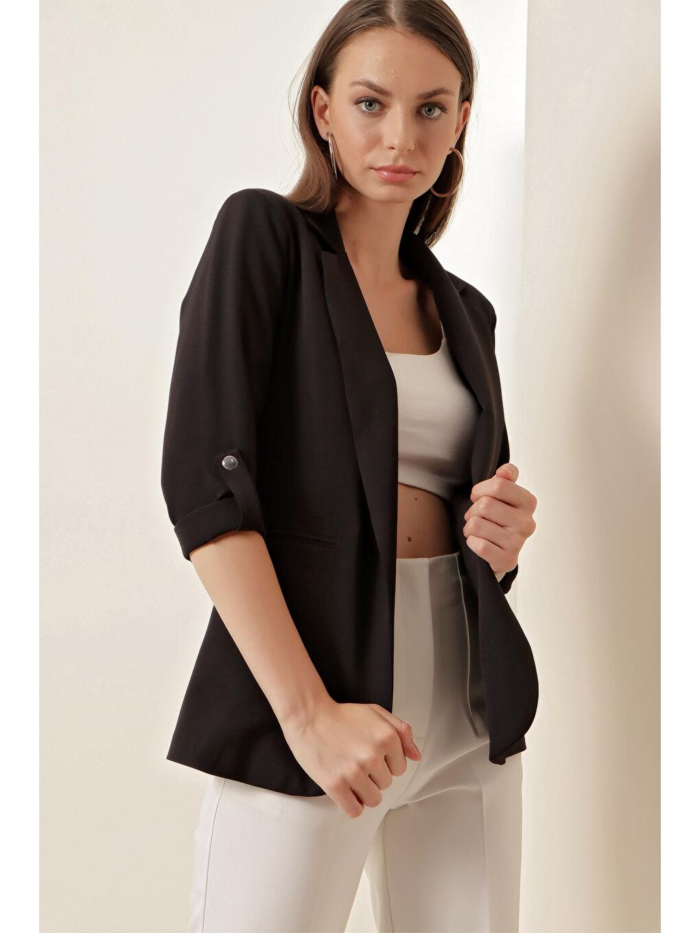 Kadın Siyah Kruvaze Yaka Blazer Ceket-2