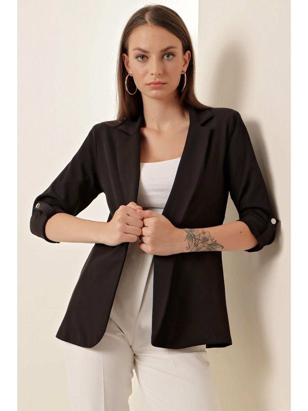 Kadın Siyah Kruvaze Yaka Blazer Ceket-3