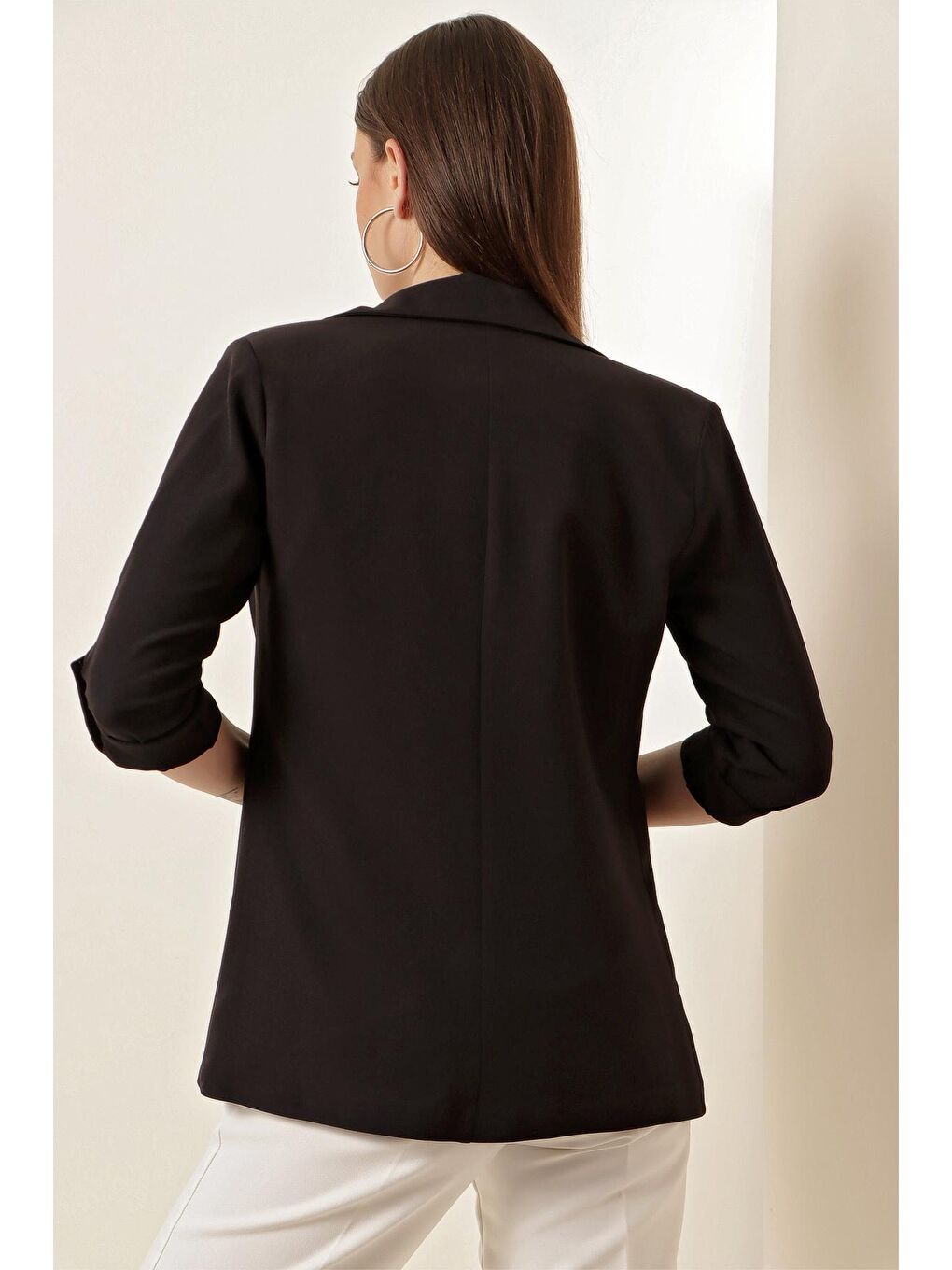 Kadın Siyah Kruvaze Yaka Blazer Ceket-4