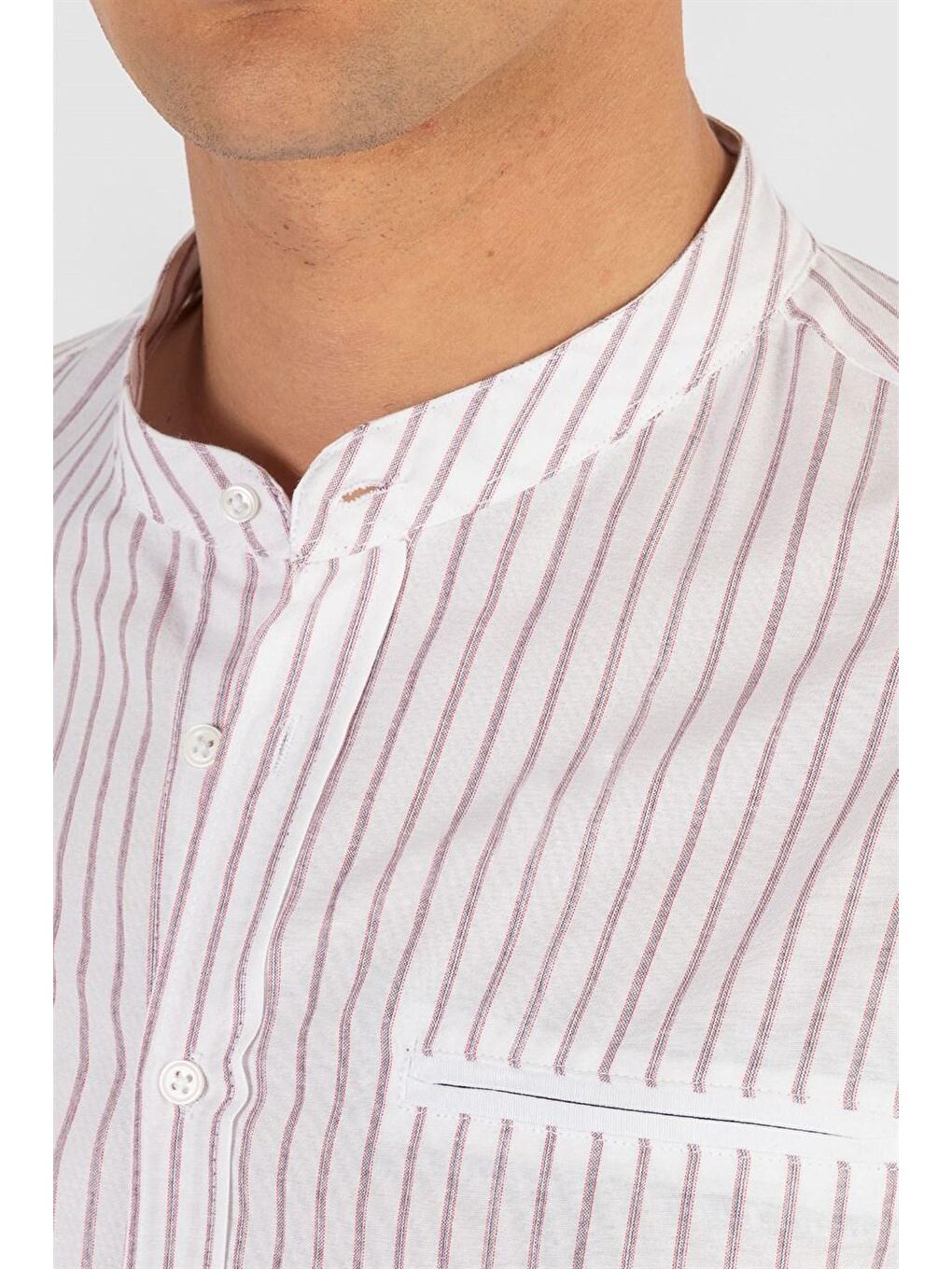 Slim Fit Hakim Yaka Pamuklu Kolay Ütü Çizgili Erkek Beyaz Gömlek-2