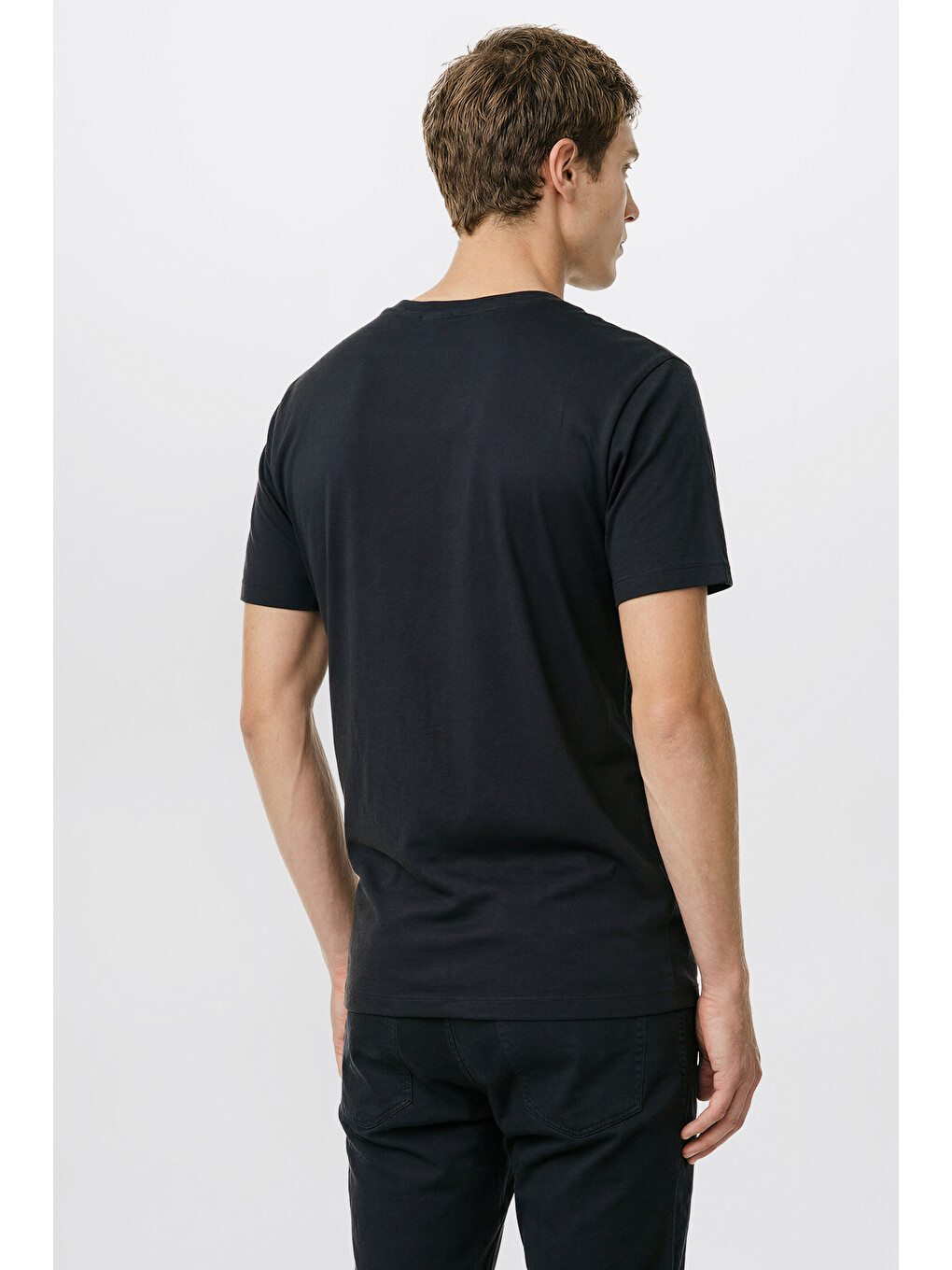Erkek Siyah Pamuklu Slim Fit Dar Kesim Bisiklet Yaka Esnek Tişört-3