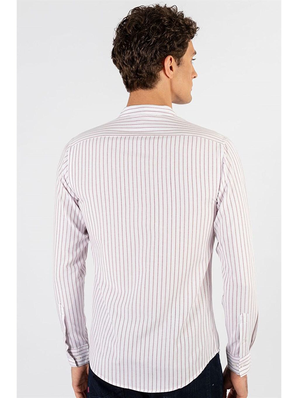 Slim Fit Hakim Yaka Pamuklu Kolay Ütü Çizgili Erkek Beyaz Gömlek-3