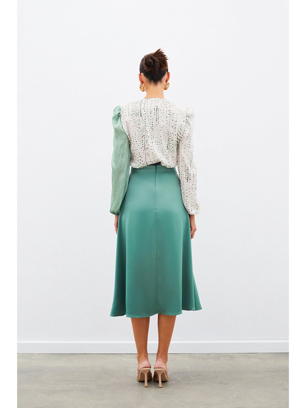 Çift Desenli Kruvaze Bluz - Çağla Yeşili-4