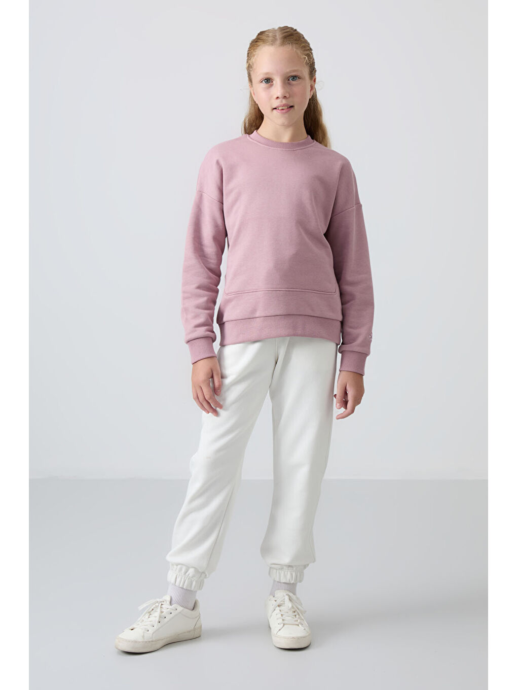 Ekru Pamuklu İçi Tüylü Yumuşak Dokulu Standart Fit Nakışlı Kız Çocuk Eşofman Alt - 75158