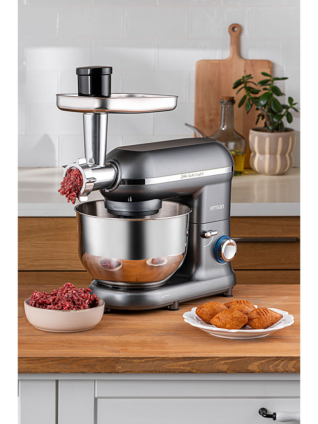 Bella Gusto Comfort Kıyma Çekme Aparatlı Hamur Yoğurma Makinesi Gri 1300W 5,5L-3