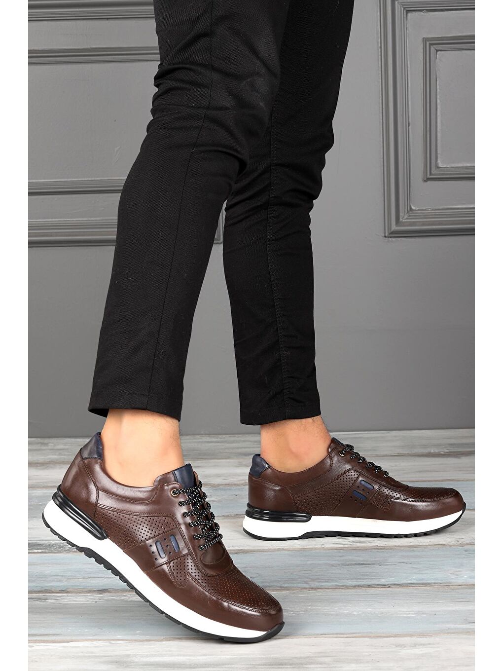 Kahverengi 1901 Günlük % 100 Deri Eva Taban Erkek Spor Ayakkabı