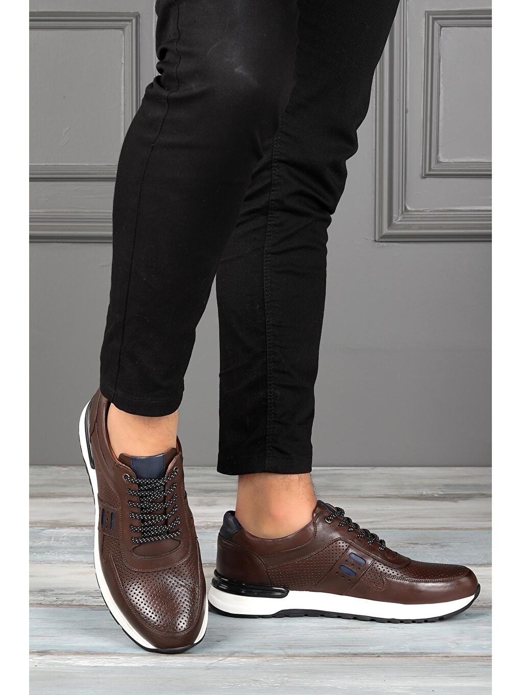 Kahverengi 1901 Günlük % 100 Deri Eva Taban Erkek Spor Ayakkabı-1