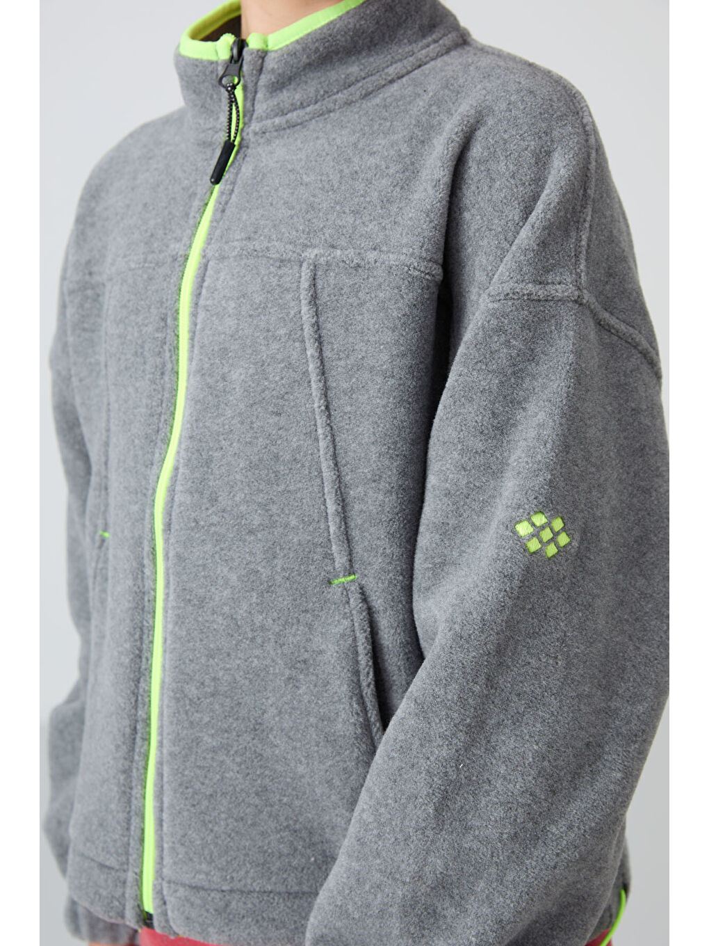 Gri Melanj Kalın Yumuşak Dokulu Standart Fit Nakışlı Polar Kız Çocuk Sweatshirt - 75157-2