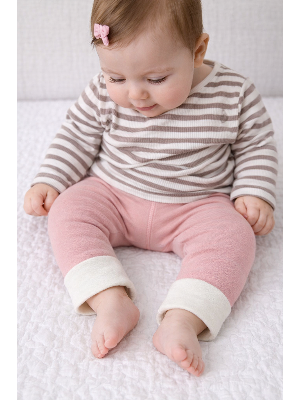 Paçası Detaylı Bebek Havlu Tayt Pembe
