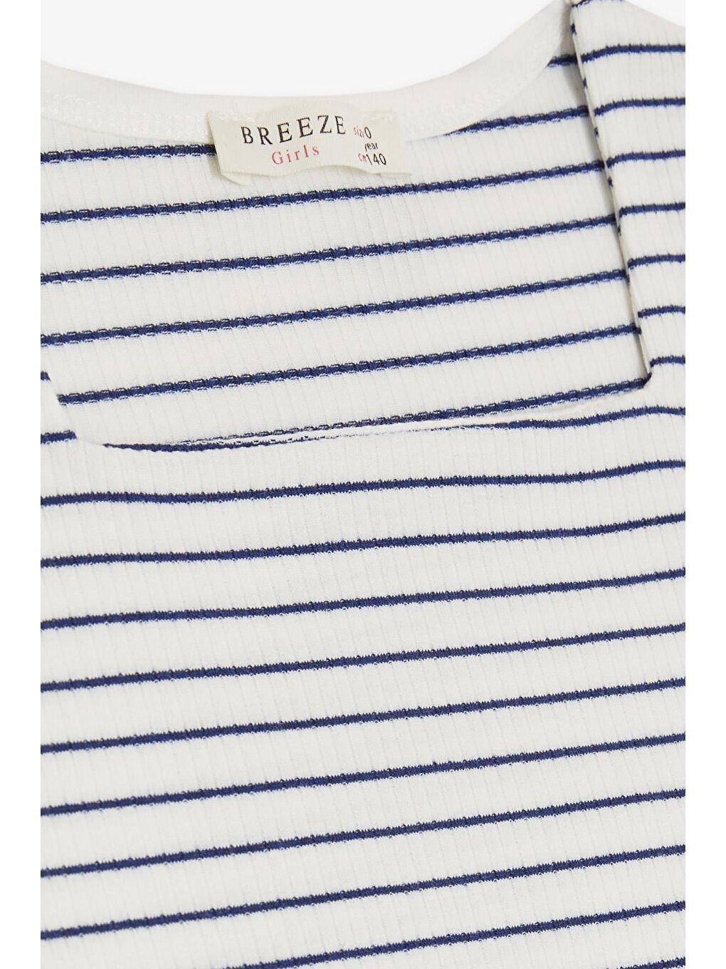 Kız Çocuk Tişört Çizgili Kare Yaka Armalı Beyaz (9-14 Yaş)-2
