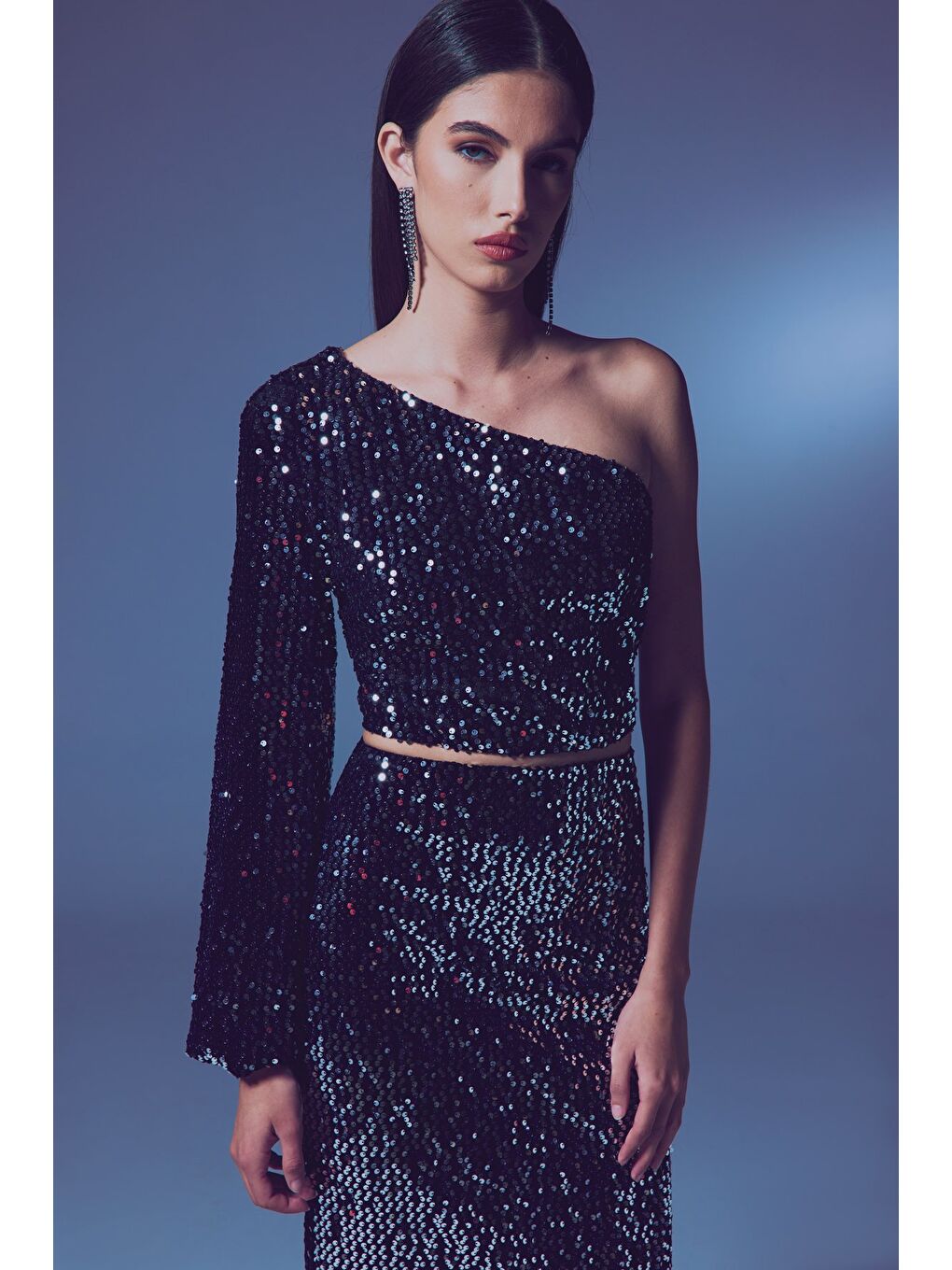 Gri Tek Kollu Crop Bluz - Gümüş