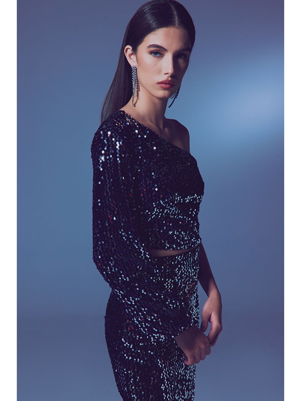 Gri Tek Kollu Crop Bluz - Gümüş-2