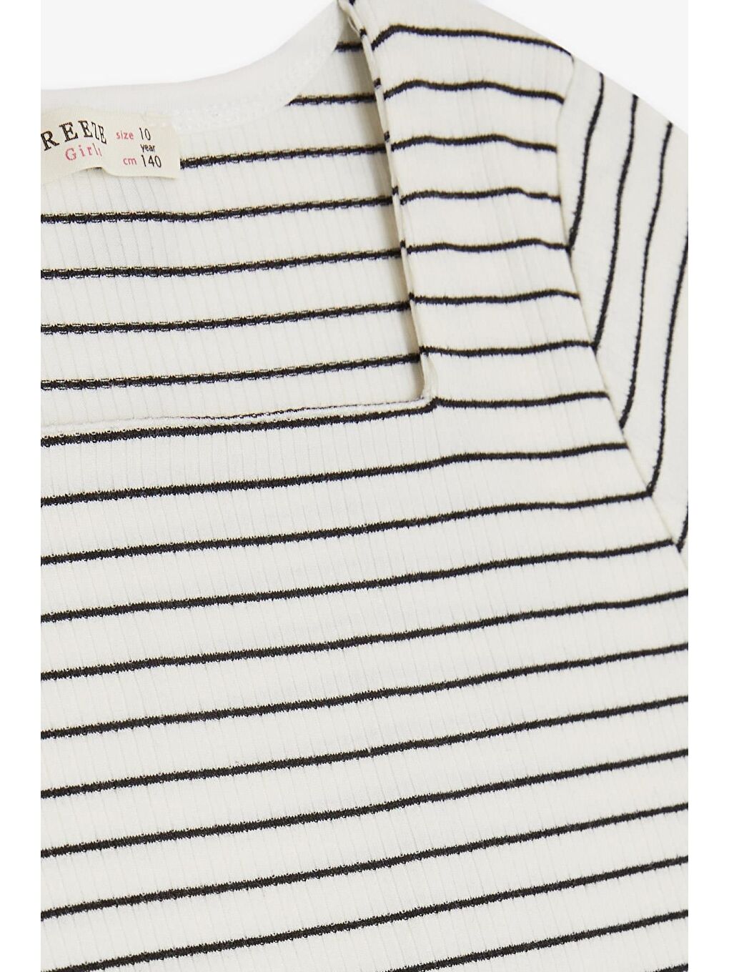 Kız Çocuk Tişört Çizgili Kare Yaka Armalı Ekru (9-14 Yaş)-2