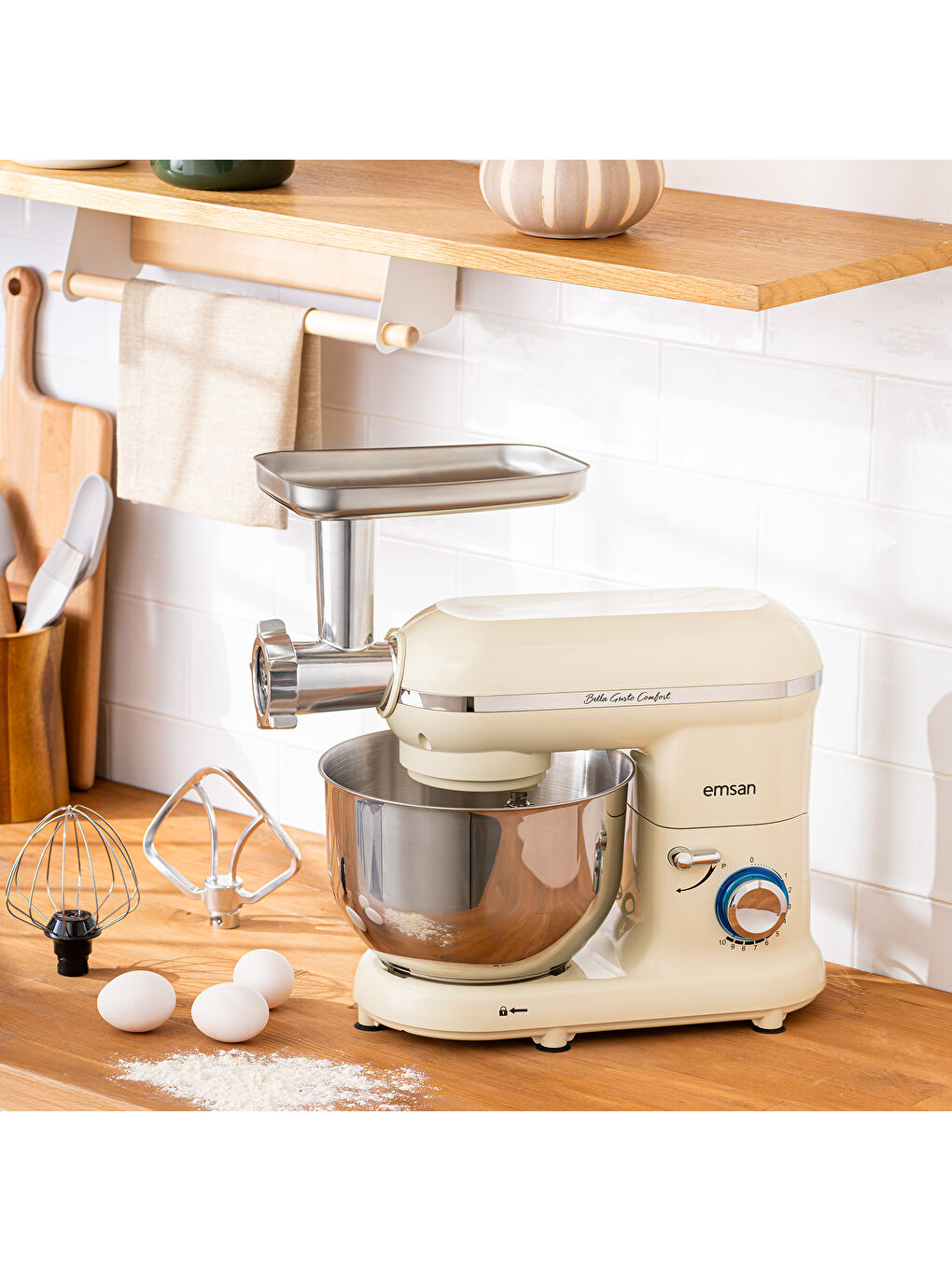 Bella Gusto Comfort Kıyma Çekme Aparatlı Hamur Yoğurma Makinesi Krem 1300W 5,5L-6