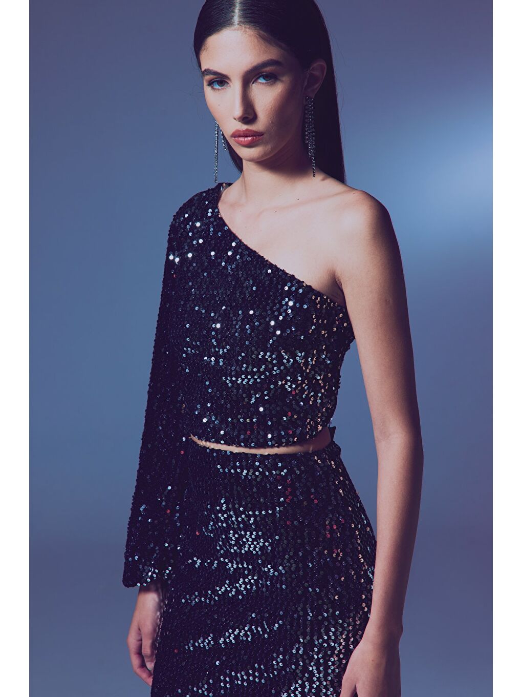 Gri Tek Kollu Crop Bluz - Gümüş-4