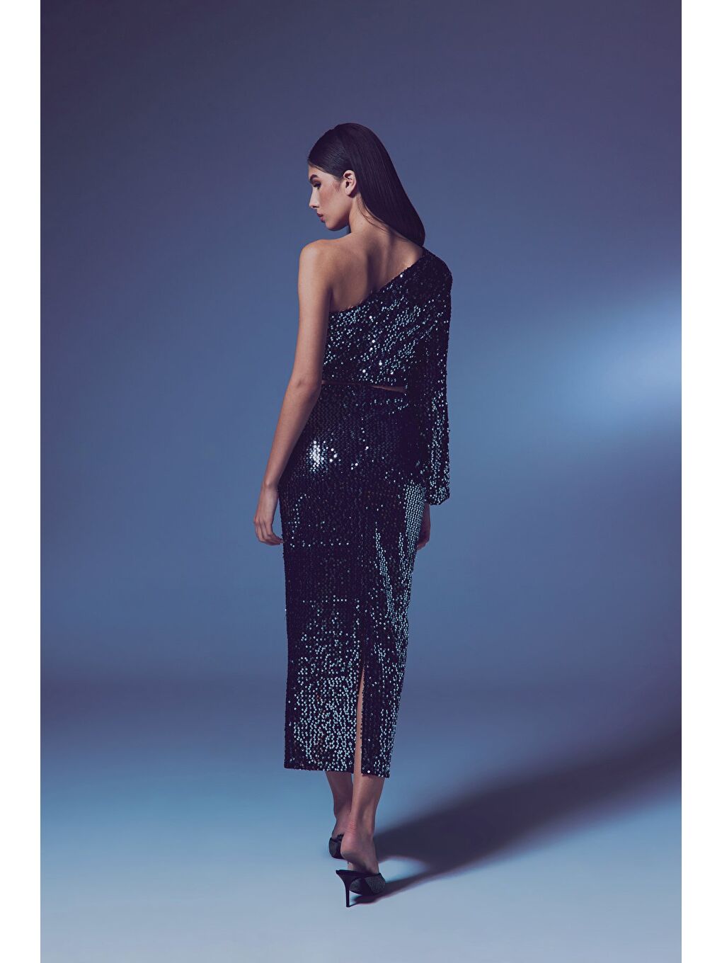 Gri Tek Kollu Crop Bluz - Gümüş-5