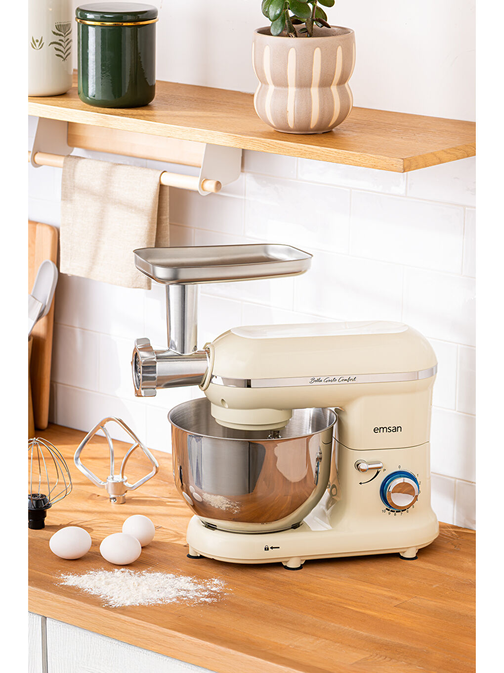 Bella Gusto Comfort Kıyma Çekme Aparatlı Hamur Yoğurma Makinesi Krem 1300W 5,5L-1