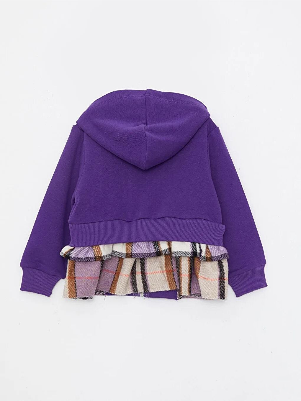 Karışık Kız Çocuk Üç İplik Şardonlu Kapüşonlu Ekose Eşofman Takımı-2