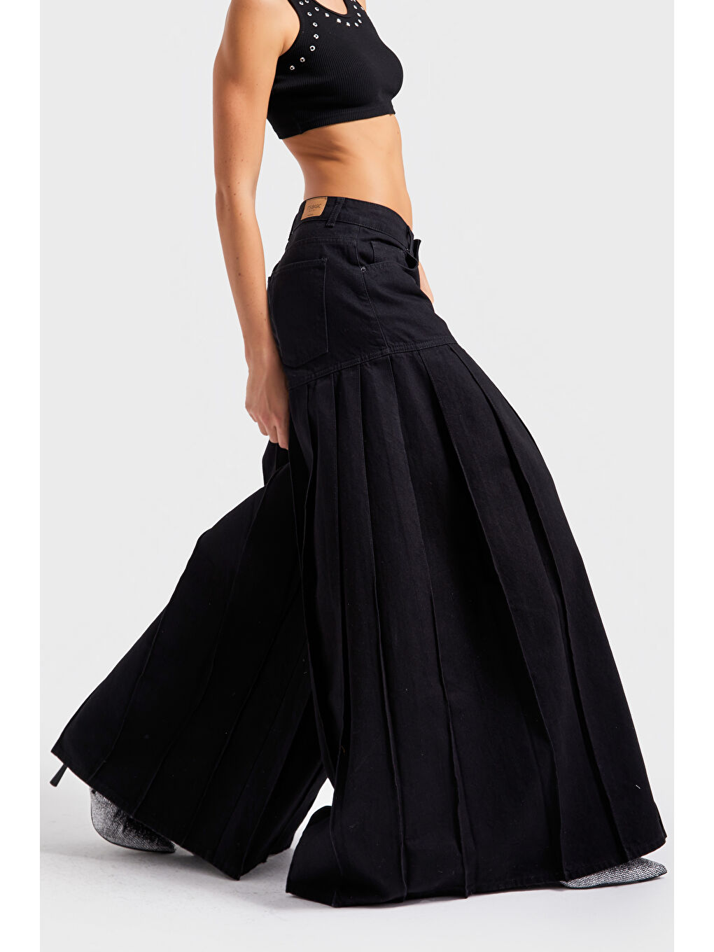 Kadın Siyah Renk 1w5-1 Elephant Leg Fit Süper Bol Kesim Özel Tasarım %100 Pamuk Denim Jean