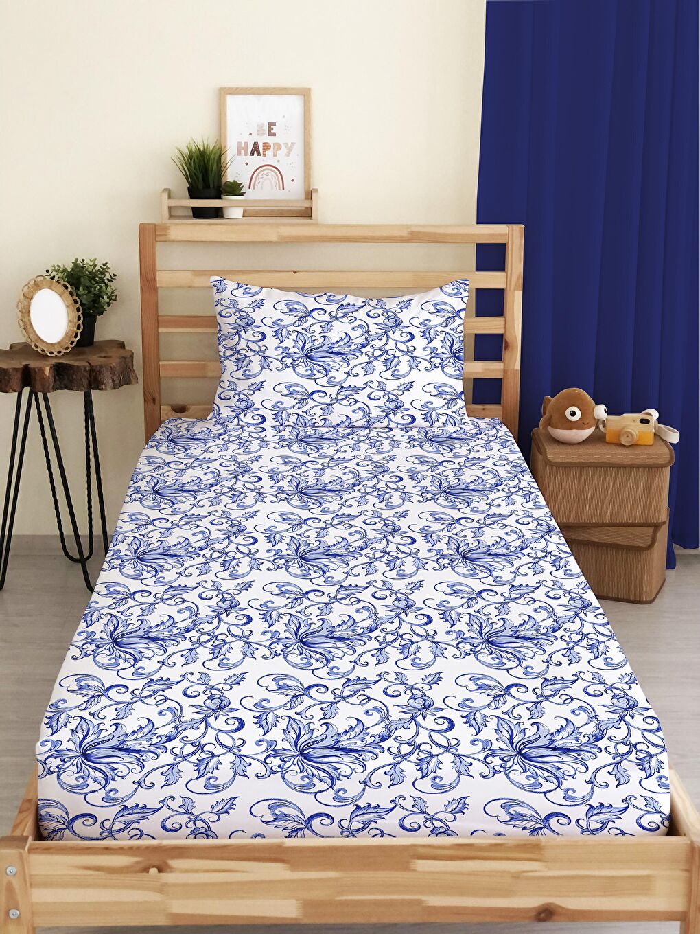 Karışık Modern Desen Baskılı Tek Kişilik Lastikli Çarşaf Seti Renkli