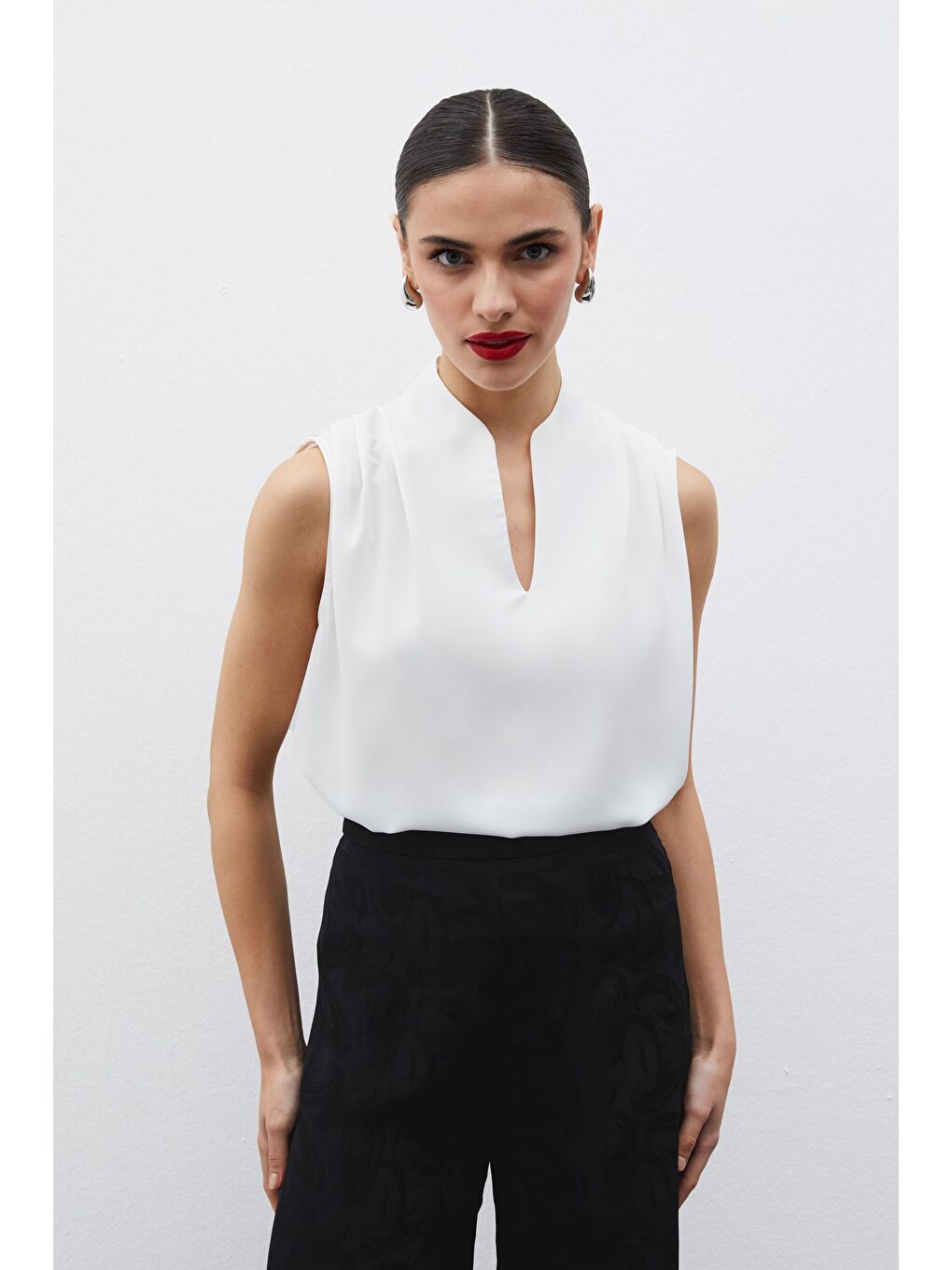 Hakim Yaka Kolsuz Bluz - Ekru-2