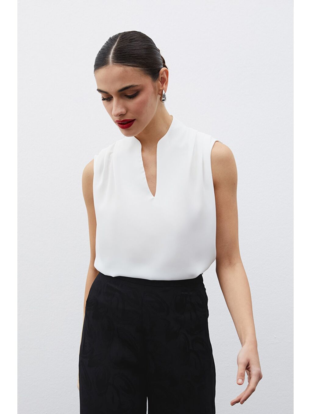 Hakim Yaka Kolsuz Bluz - Ekru-3