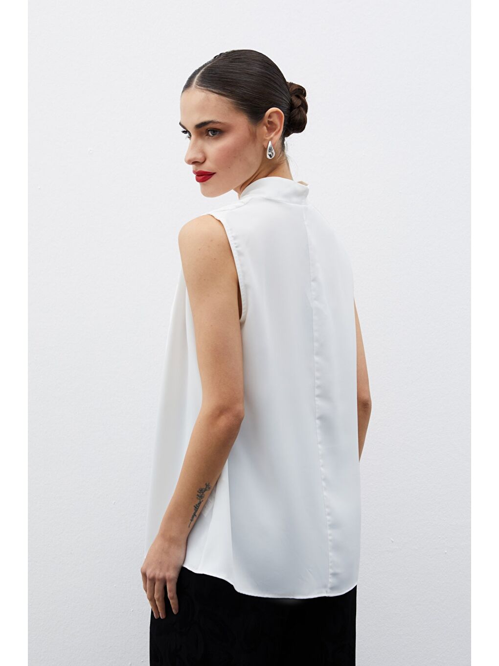 Hakim Yaka Kolsuz Bluz - Ekru-6